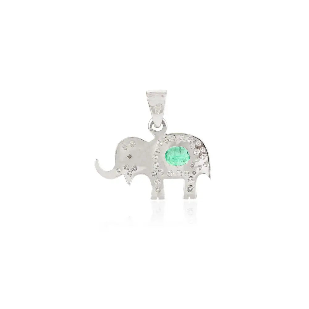 Elephant Pendant in Natural Emerald & Diamond With 18k White gold