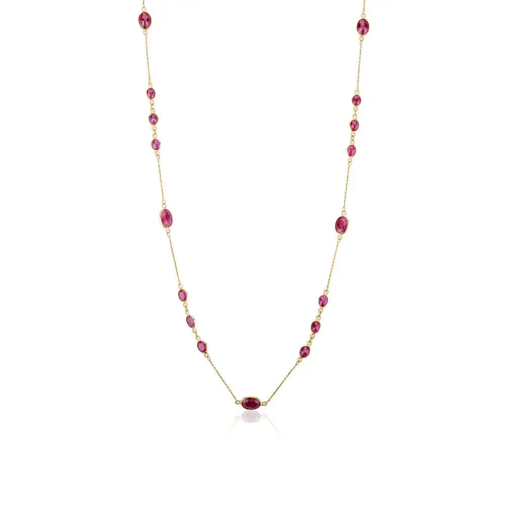 100% Natural Ruby & 18K Solid Yellow Gold Station Necklace