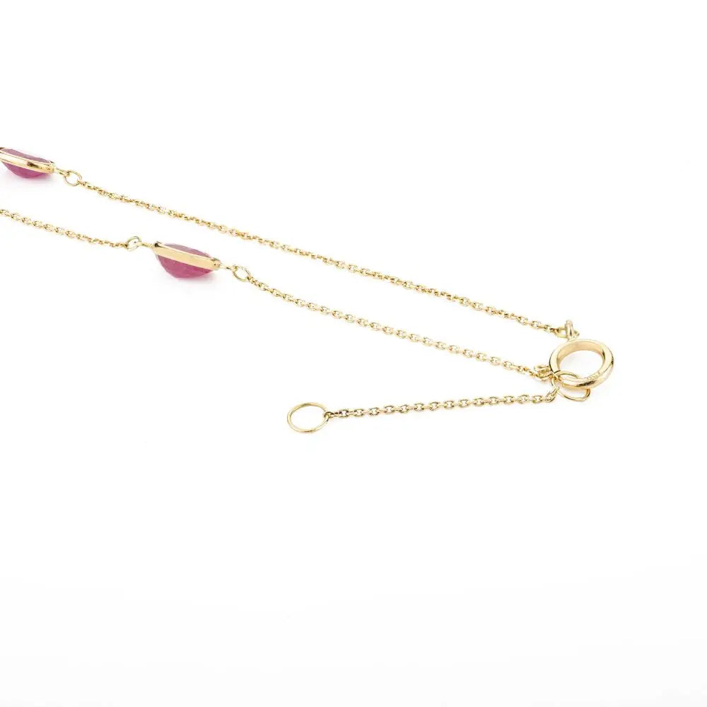 100% Natural Ruby & 18K Solid Yellow Gold Station Necklace