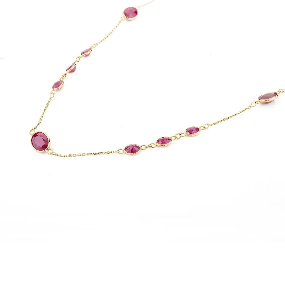 100% Natural Ruby & 18K Solid Yellow Gold Station Necklace