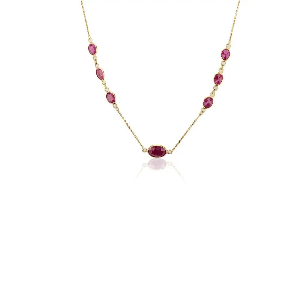 100% Natural Ruby & 18K Solid Yellow Gold Station Necklace