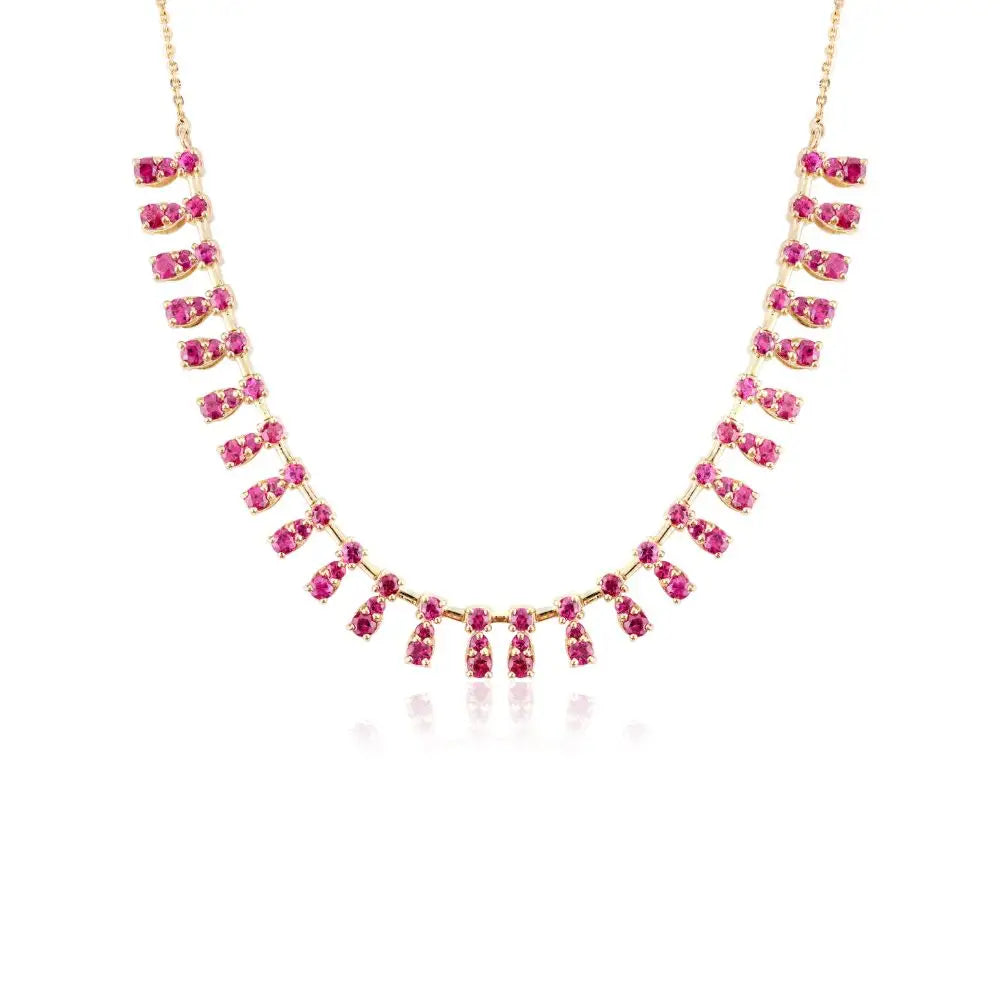 High Quality Natural Round Cut Ruby Choker Necklace in 14k Yellow Gold