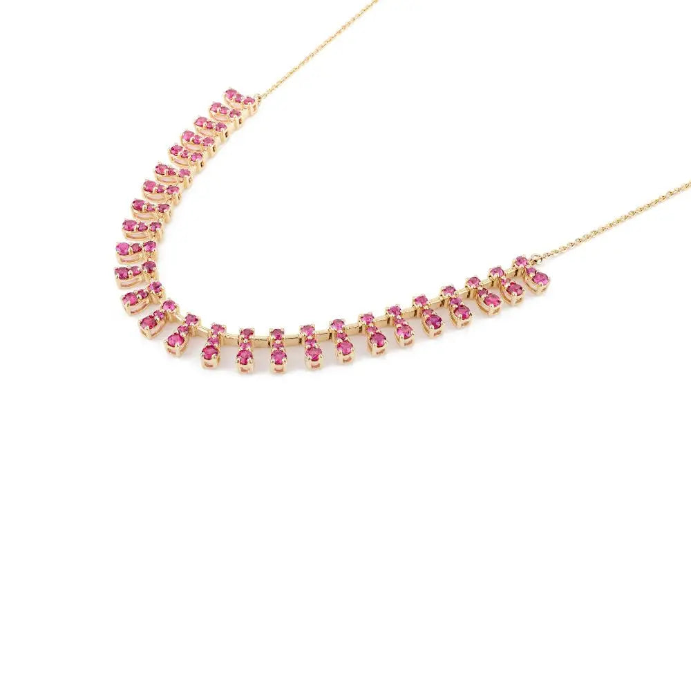 High Quality Natural Round Cut Ruby Choker Necklace in 14k Yellow Gold