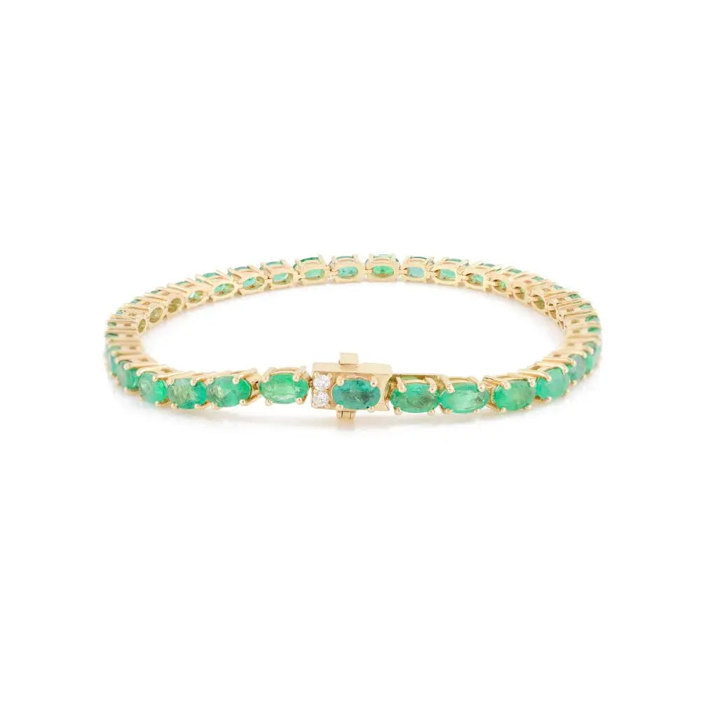 Oval Cut Emerald & Diamond Tennis Bracelet in 18k Yellow Gold