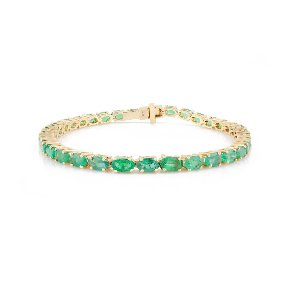 Oval Cut Emerald & Diamond Tennis Bracelet in 18k Yellow Gold