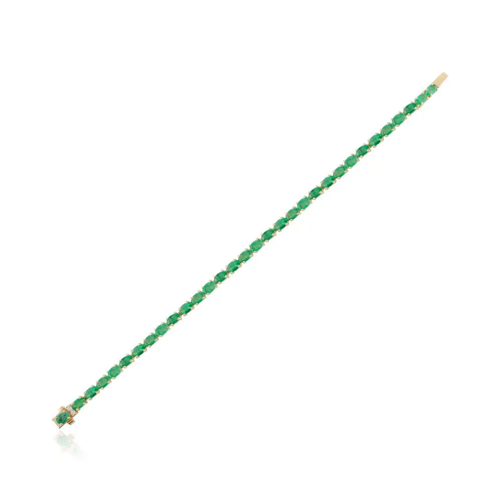 Oval Cut Emerald & Diamond Tennis Bracelet in 18k Yellow Gold