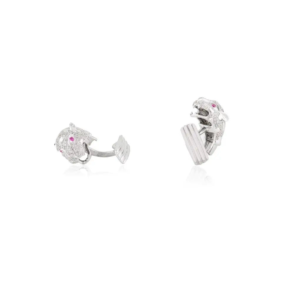 100% Natural Ruby & Diamond Panther Cufflinks in 18k White Gold