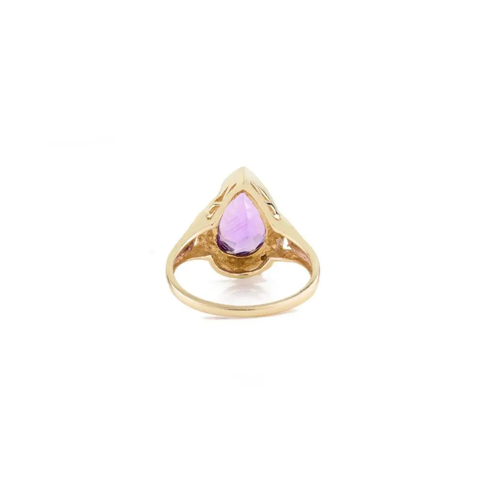 Elegant Pear Cut Amethyst & Diamond Cocktail Ring in 14k Yellow Gold