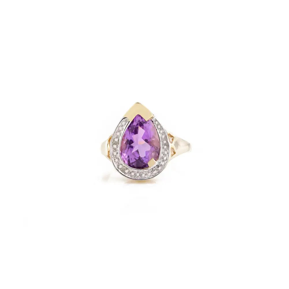 Elegant Pear Cut Amethyst & Diamond Cocktail Ring in 14k Yellow Gold