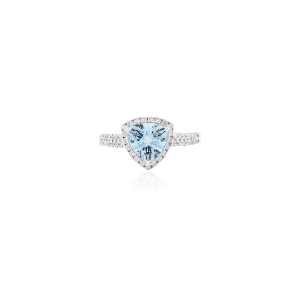 Trillion Cut Aquamarine & Diamond Engagement Ring in 18k White Gold