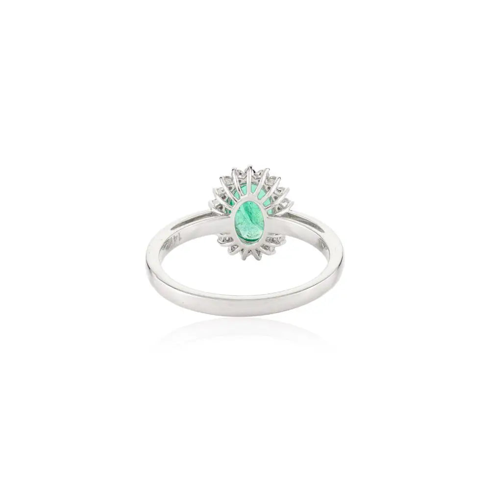 Beautiful Emerald & Halo Diamond Engagement Ring With 14k White Gold