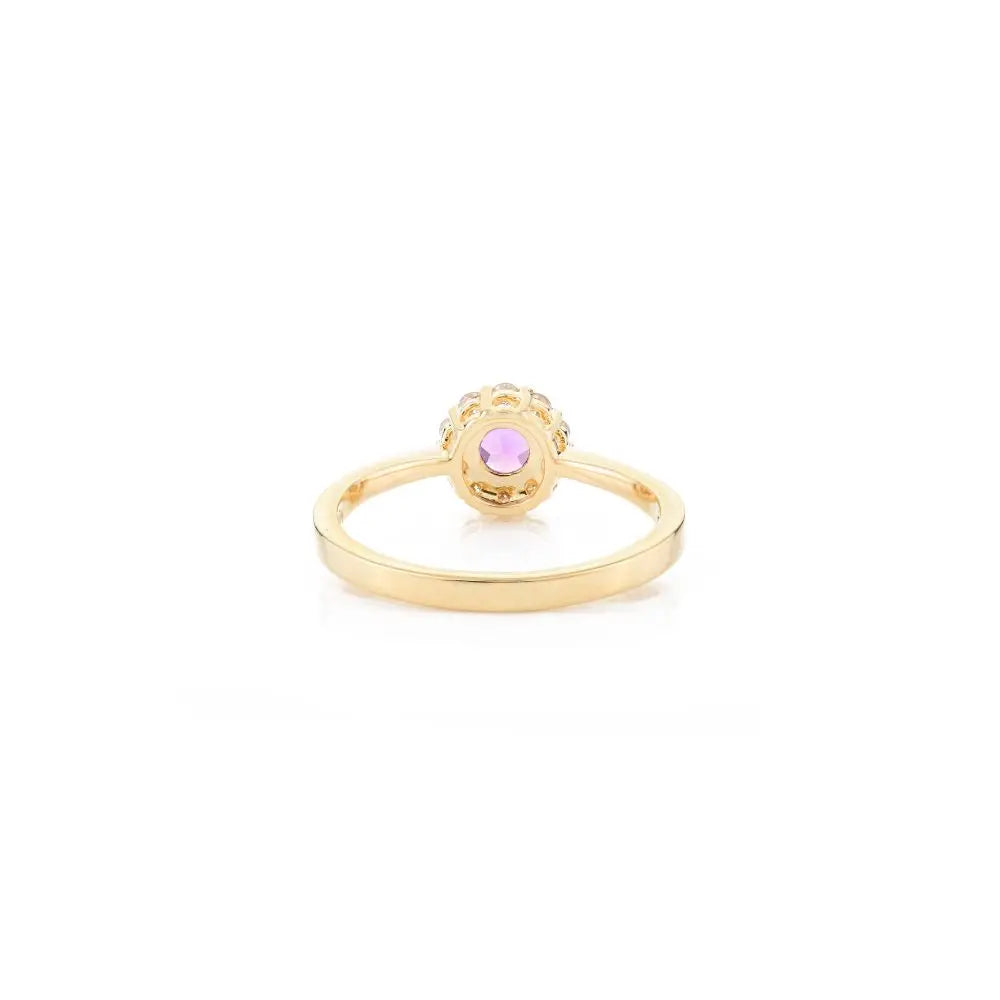 100% Natural Round Cut Amethyst and Halo Diamond Flower Ring