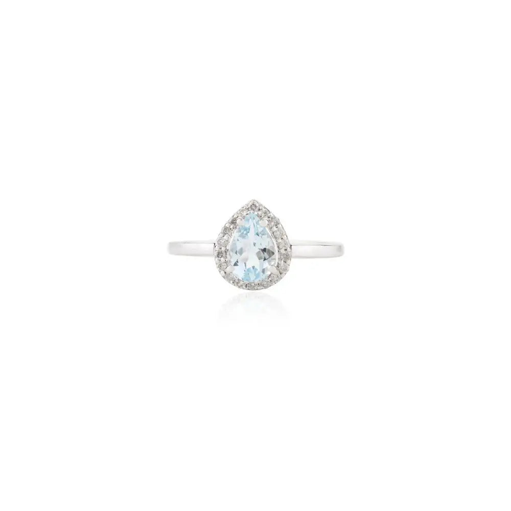 Pear Cut Aquamarine and Diamond Ring Jewelry in 14k White Gold