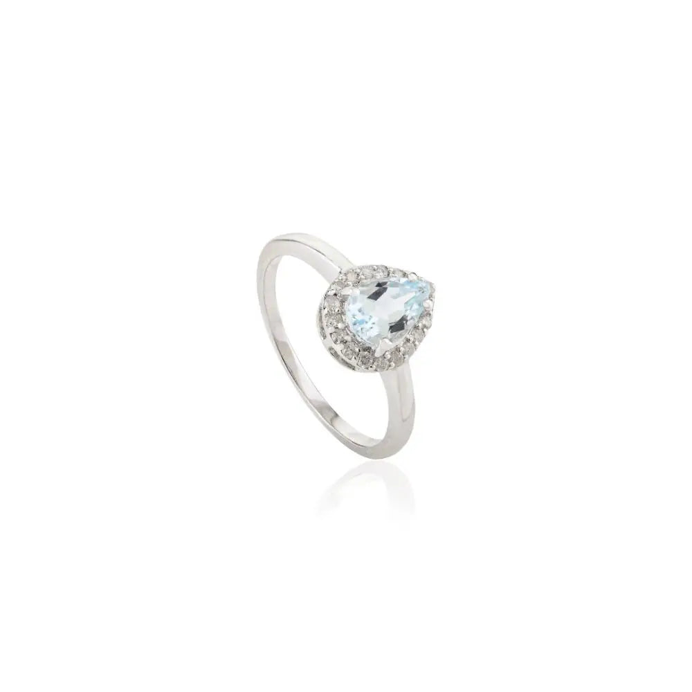 Pear Cut Aquamarine and Diamond Ring Jewelry in 14k White Gold