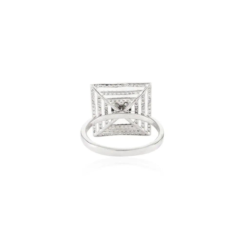 100% Authentic Real Diamond Square Cut & 14k White Gold Cluster Ring