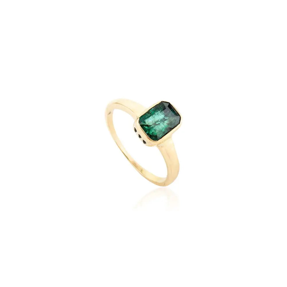 Elegant Jewelry 18k Yellow Gold Emerald Solitaire Unisex Ring