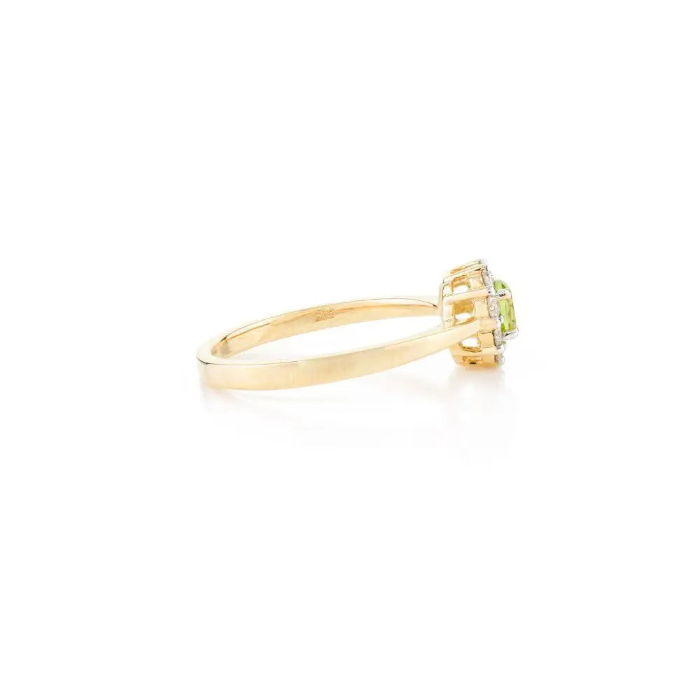 Round Cut Peridot & Diamond Flower Engagement Ring in 14k Gold