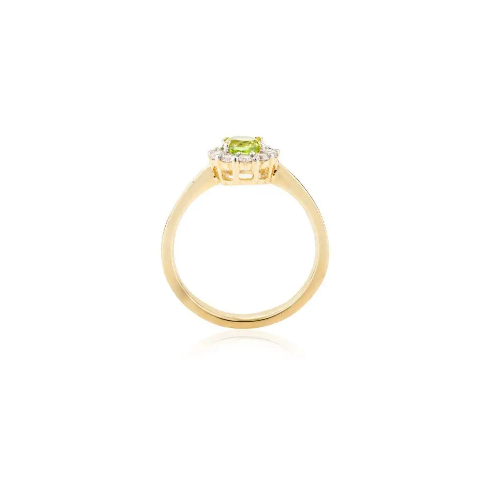 Round Cut Peridot & Diamond Flower Engagement Ring in 14k Gold