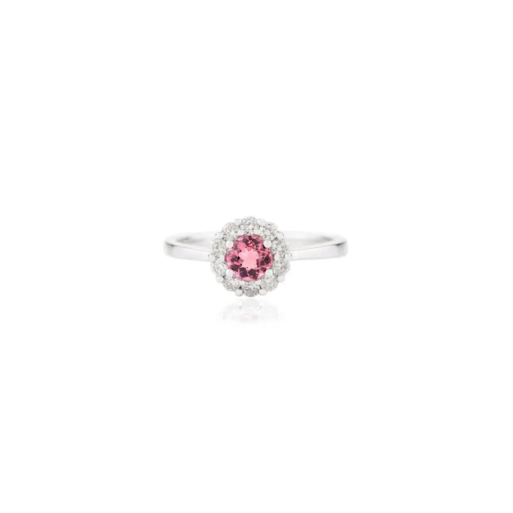 Classic Design Round Cut Tourmaline and Diamond Promise Ring