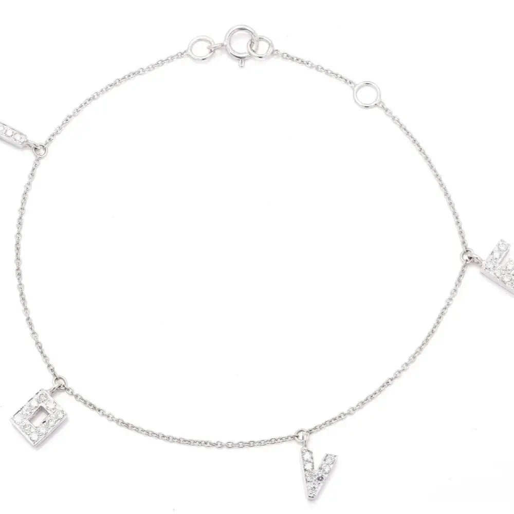Fashionable Solid 18K White Gold Natural Diamond Custom Letter Bracelet