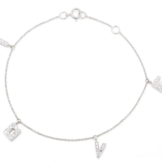 Fashionable Solid 18K White Gold Natural Diamond Custom Letter Bracelet