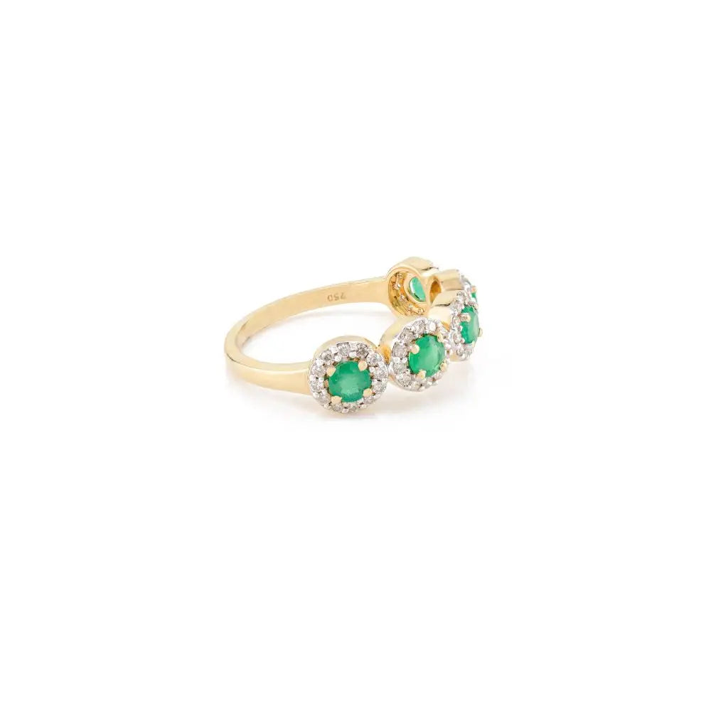 Beautifully Designed 100% Genuine Round Cut Emerald & Diamond Half Band Ring