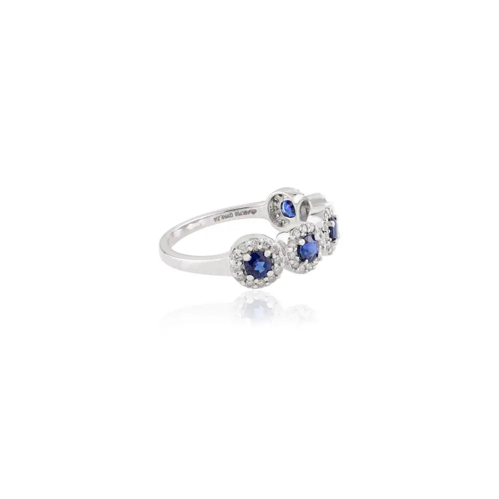 100% Natural Round Cut Blue Sapphire and Diamond With 18k White Gold Ring Jewelry