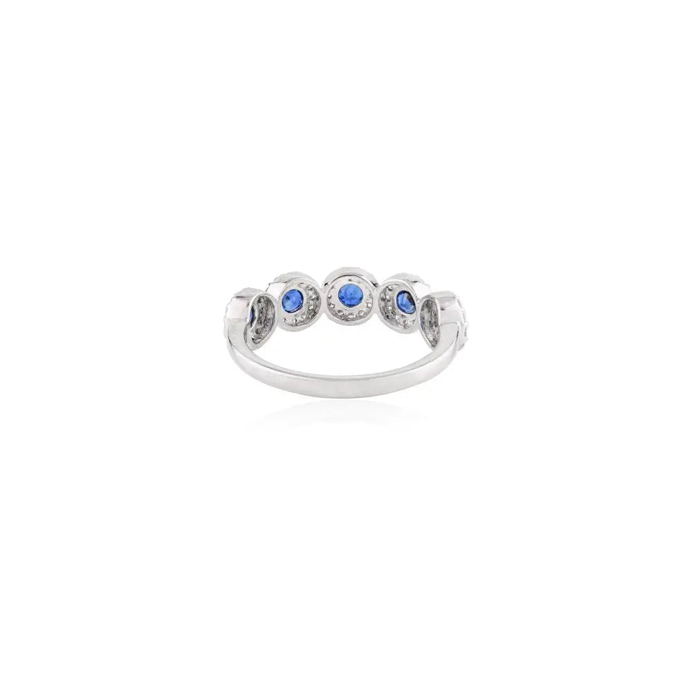 100% Natural Round Cut Blue Sapphire and Diamond With 18k White Gold Ring Jewelry