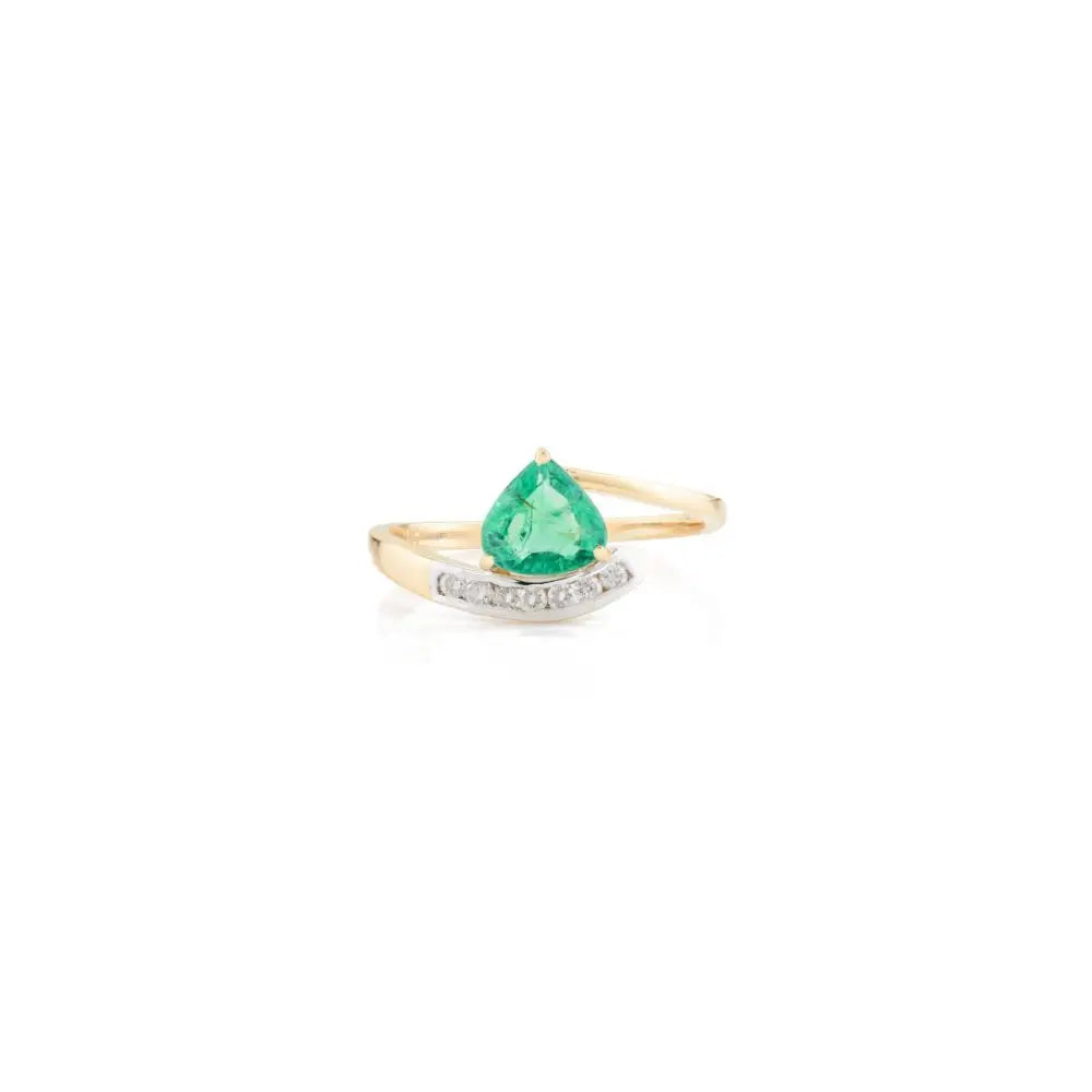 Fine Jewelry 18k Real Yellow Gold in Natural Emerald & Diamond Wedding Ring