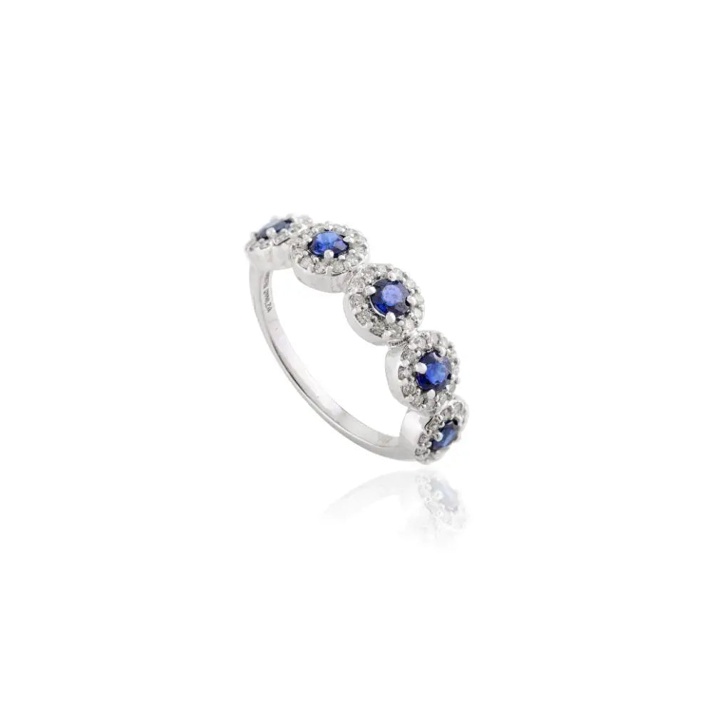 100% Natural Round Cut Blue Sapphire and Diamond With 18k White Gold Ring Jewelry