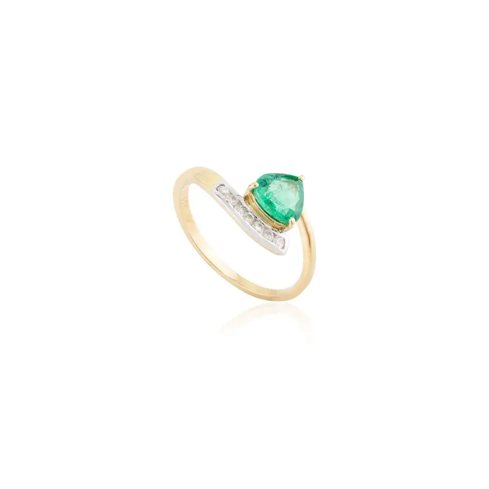 Fine Jewelry 18k Real Yellow Gold in Natural Emerald & Diamond Wedding Ring