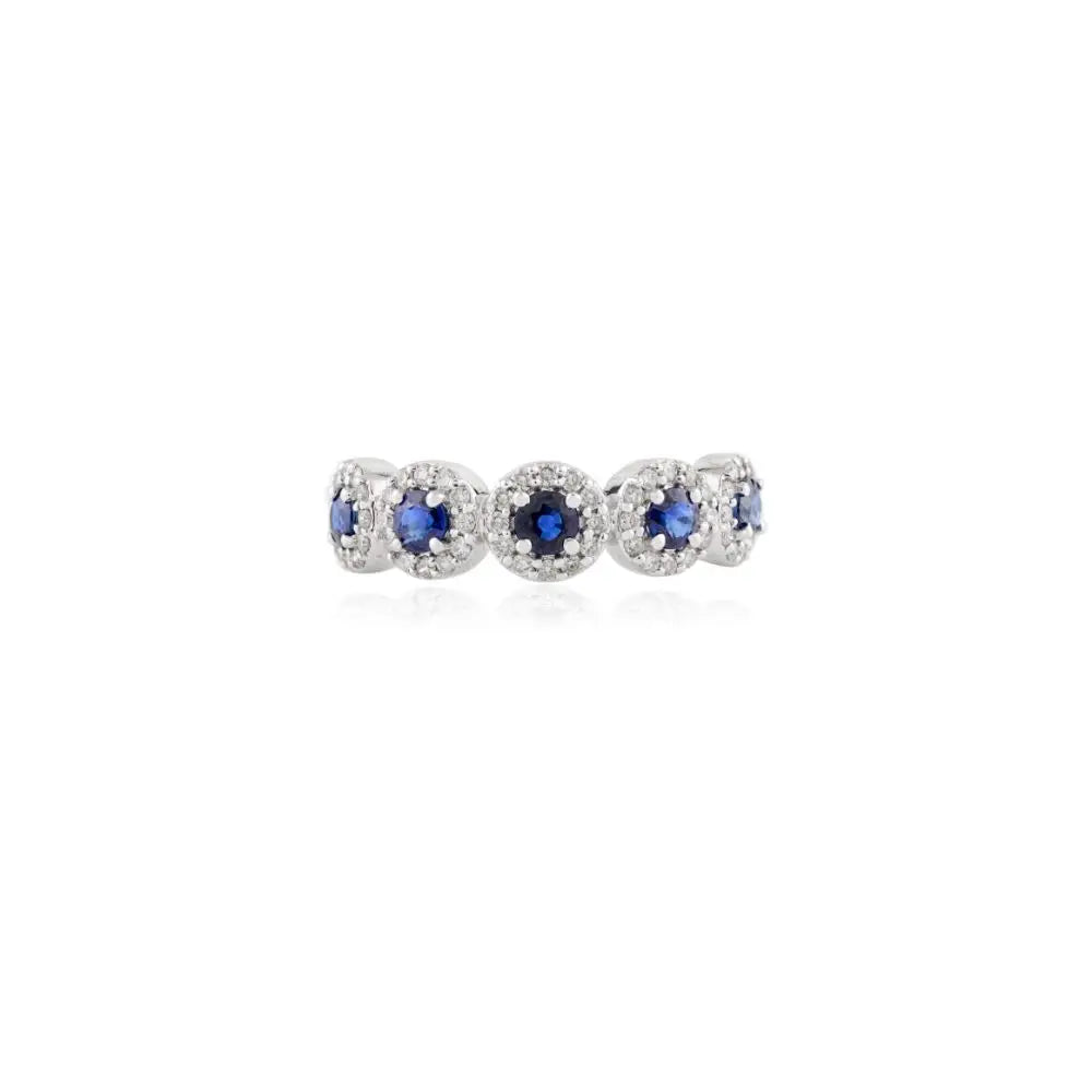 100% Natural Round Cut Blue Sapphire and Diamond With 18k White Gold Ring Jewelry