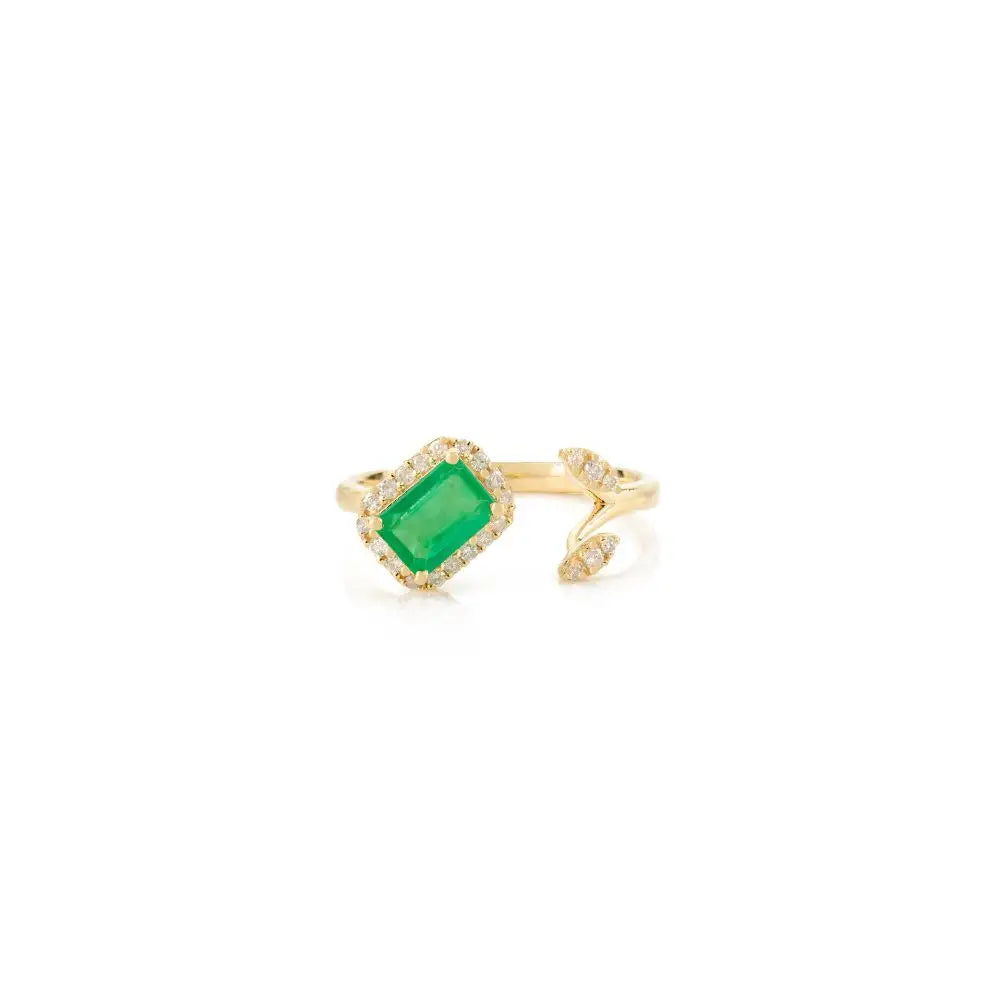 High Quality Natural Emerald and Diamond Modern Open Ring for Her