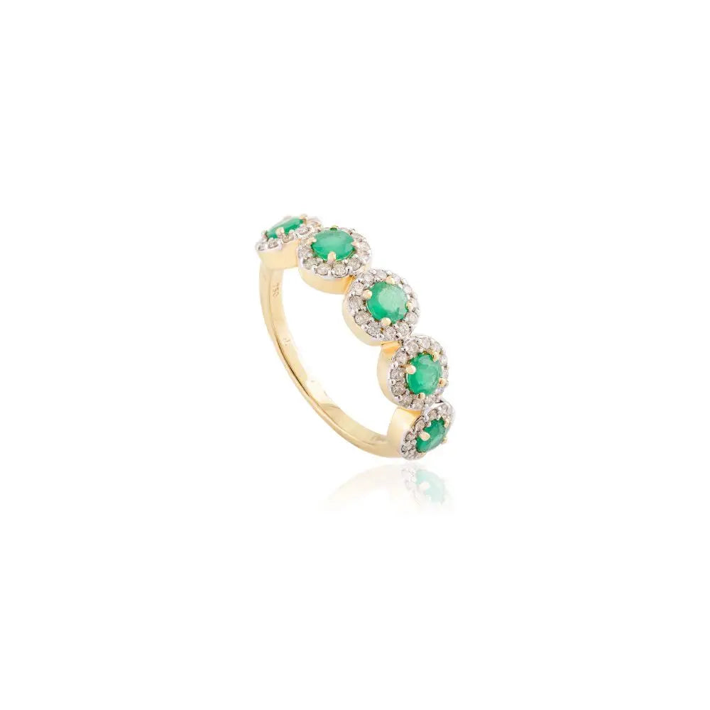 Beautifully Designed 100% Genuine Round Cut Emerald & Diamond Half Band Ring