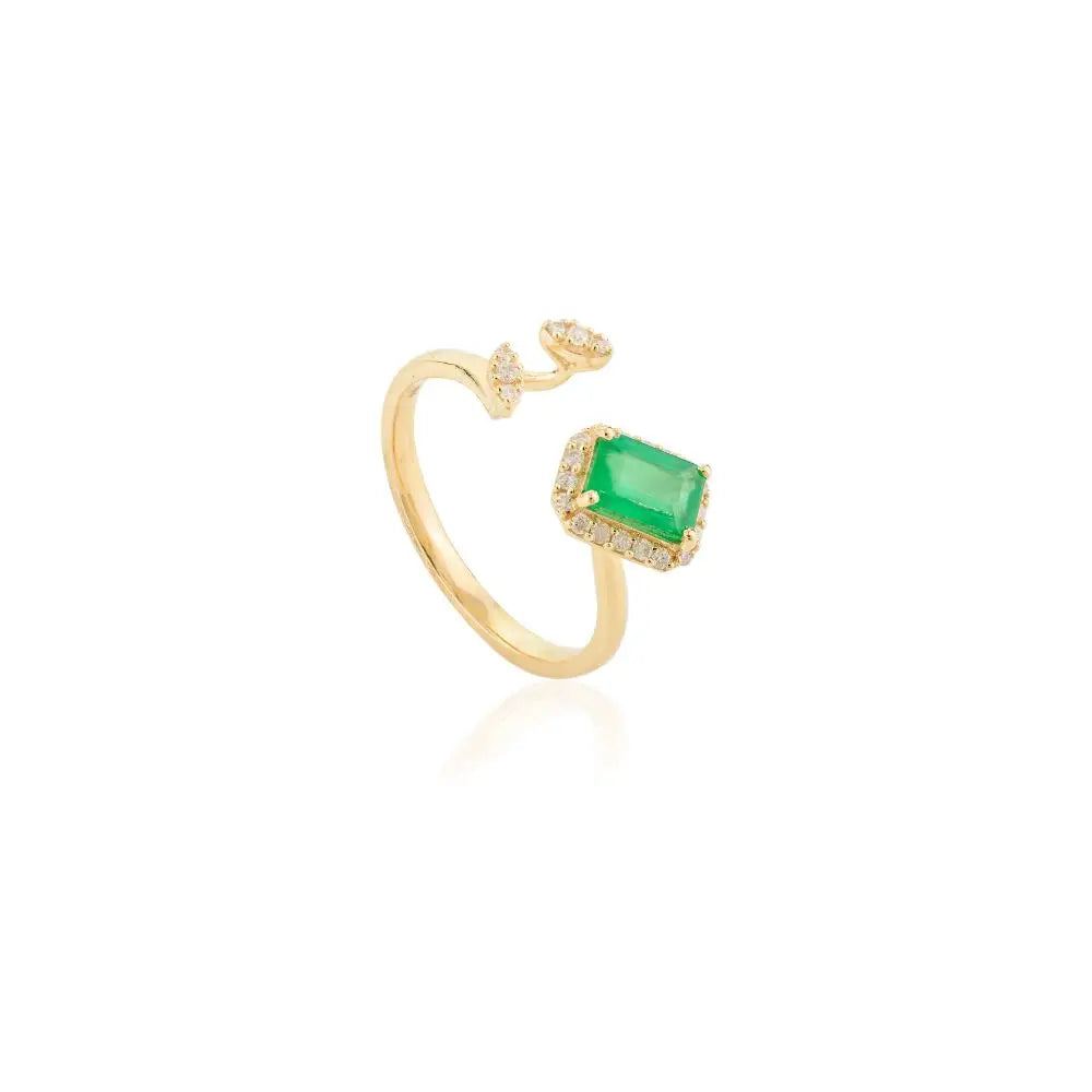 High Quality Natural Emerald and Diamond Modern Open Ring for Her