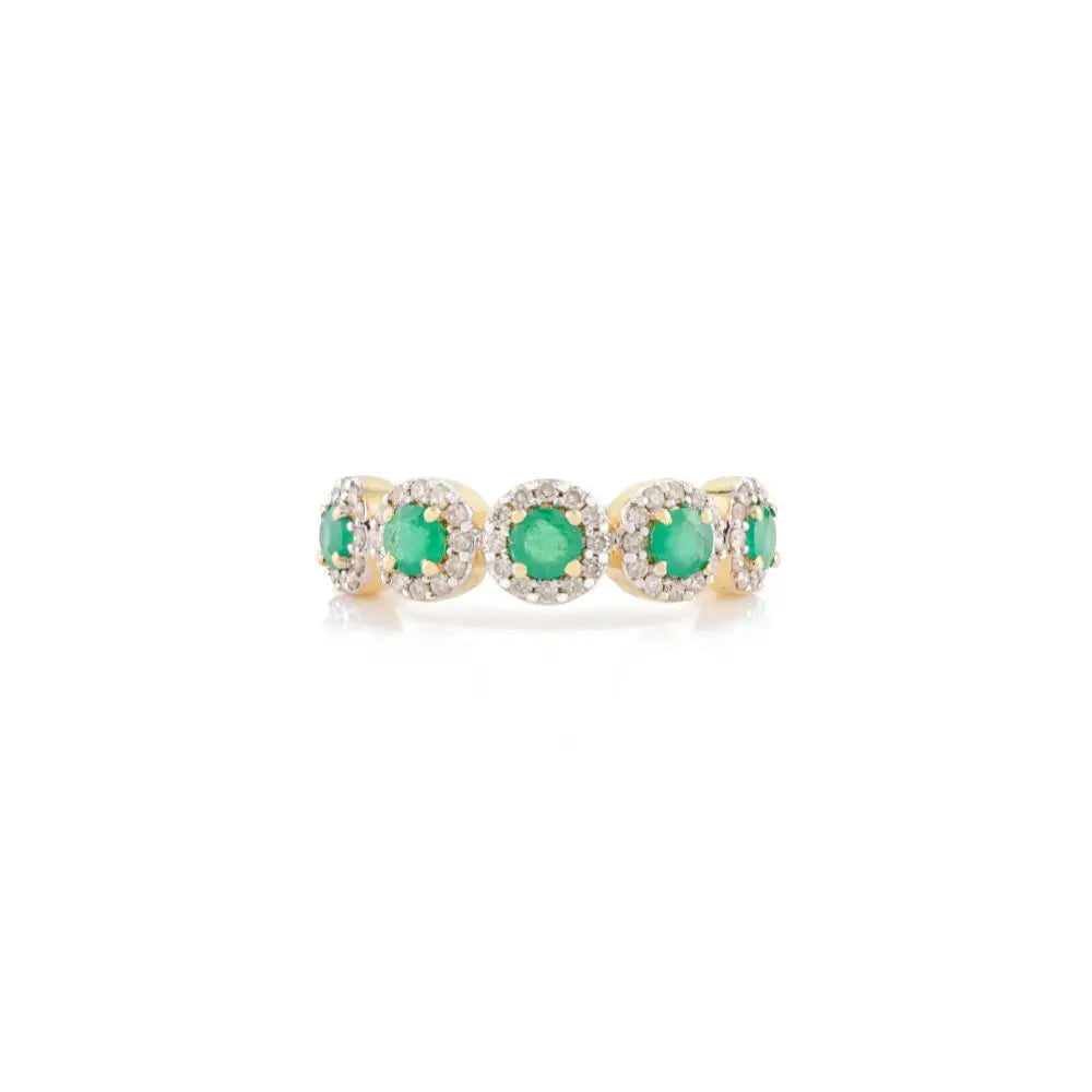 Beautifully Designed 100% Genuine Round Cut Emerald & Diamond Half Band Ring