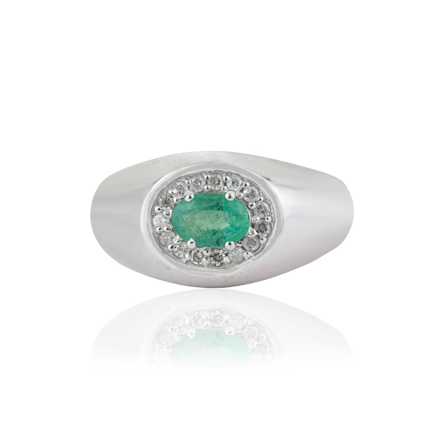 S925 Silver Beautiful Natural Oval Emerald Halo Diamonds Dome Ring For Women's Party Wear