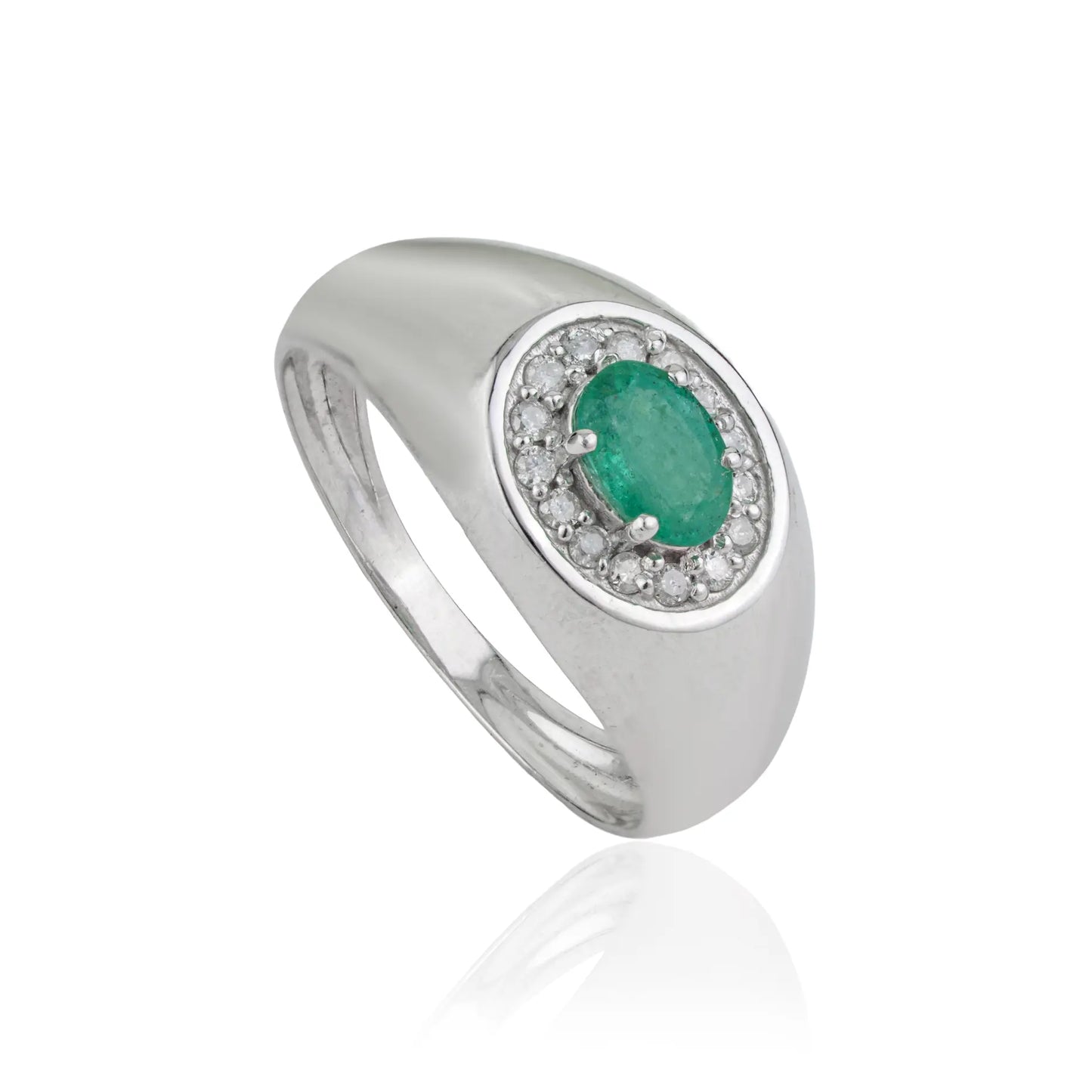 S925 Silver Beautiful Natural Oval Emerald Halo Diamonds Dome Ring For Women's Party Wear
