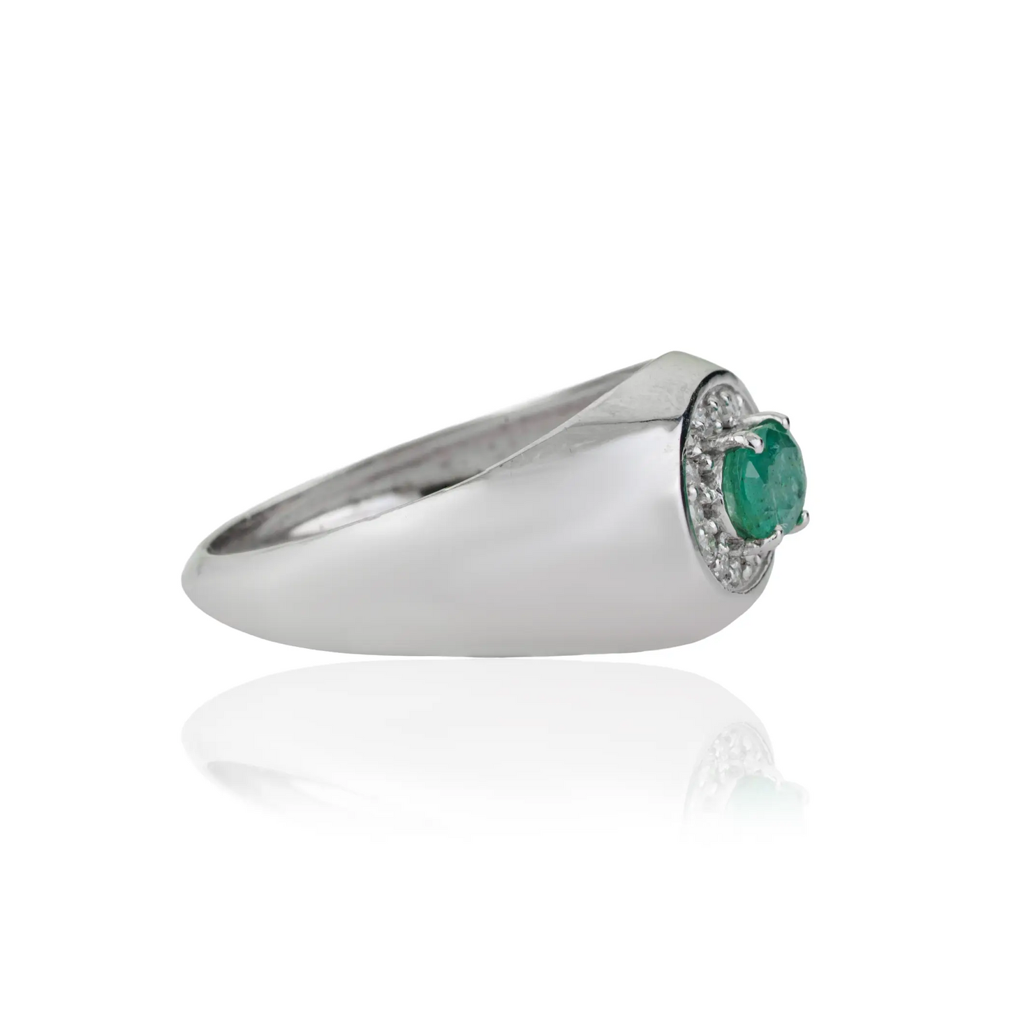 S925 Silver Beautiful Natural Oval Emerald Halo Diamonds Dome Ring For Women's Party Wear