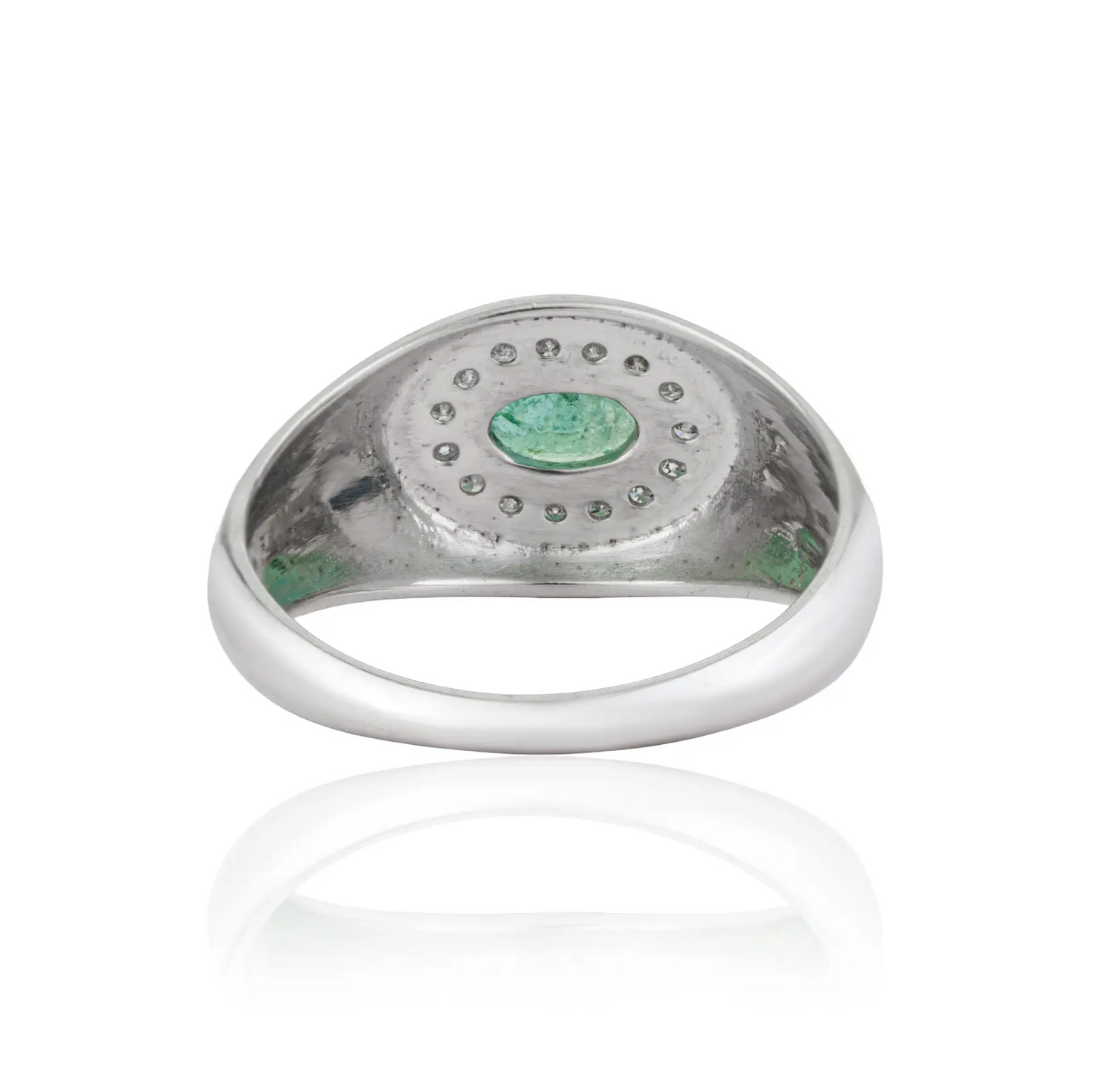 S925 Silver Beautiful Natural Oval Emerald Halo Diamonds Dome Ring For Women's Party Wear