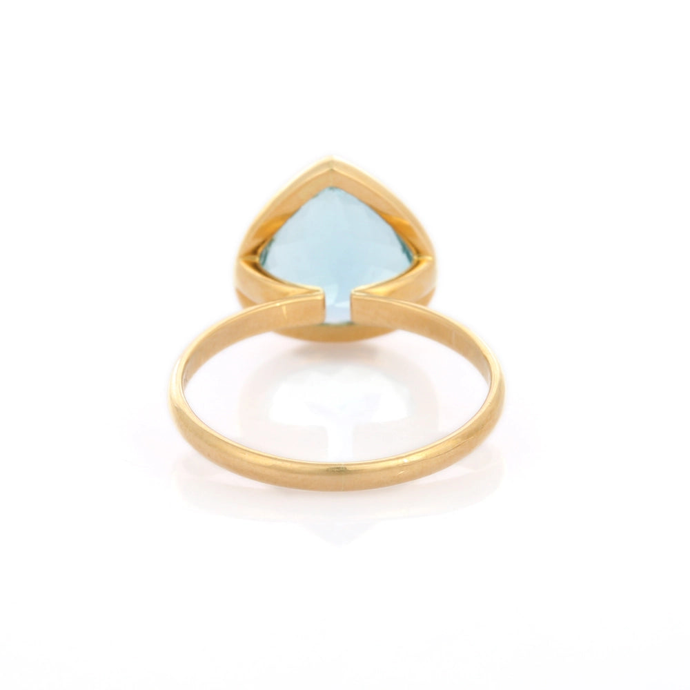 Handmade Natural Pear Shape Aquamarine 18K Solid Yellow Gold Minimal Ring