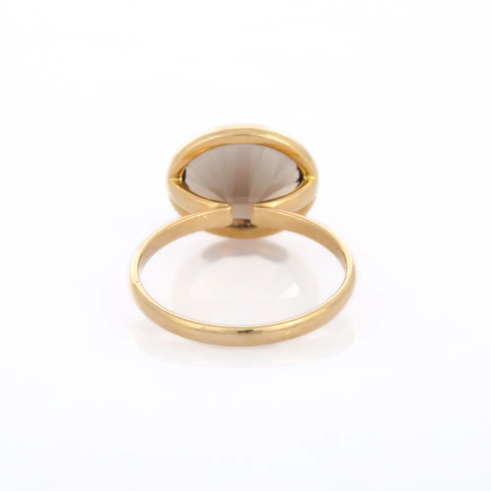 Minimalist Jewelry Natural Smoky Topaz 18K Yellow Gold Single Stone Ring