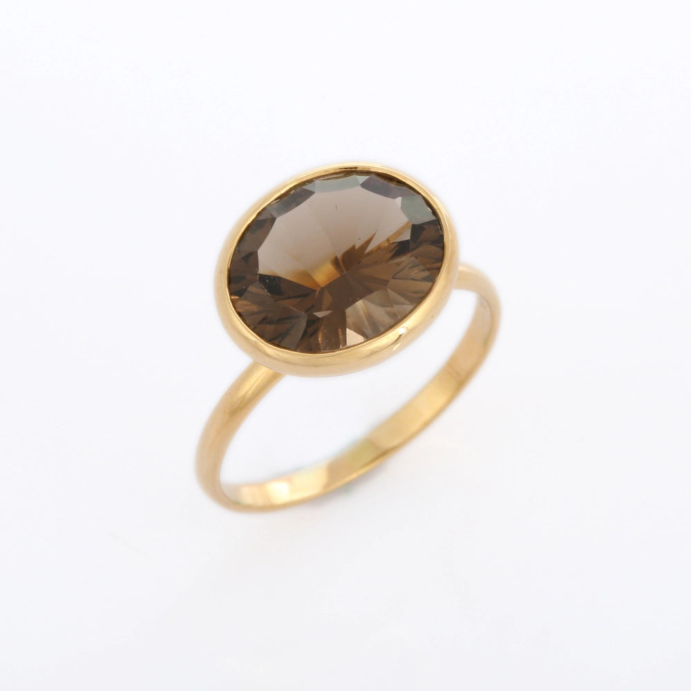 Minimalist Jewelry Natural Smoky Topaz 18K Yellow Gold Single Stone Ring