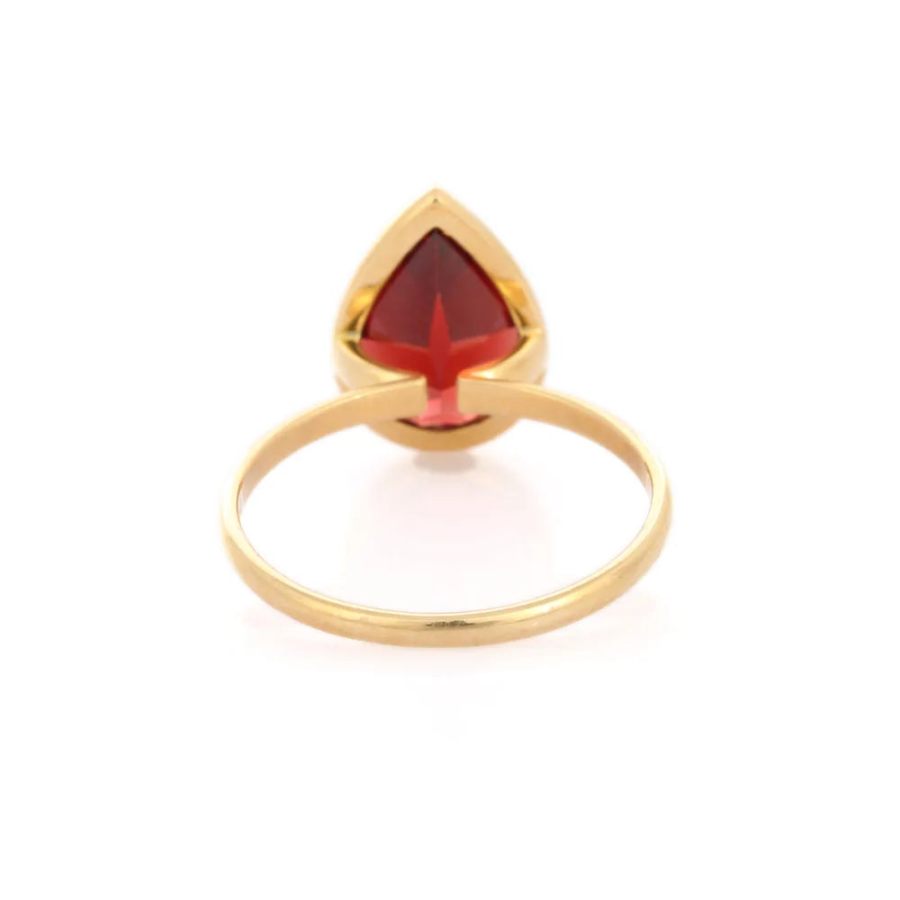 Handmade Pear Shape Natural Garnet 18K Solid Yellow Gold Single Stone Ring