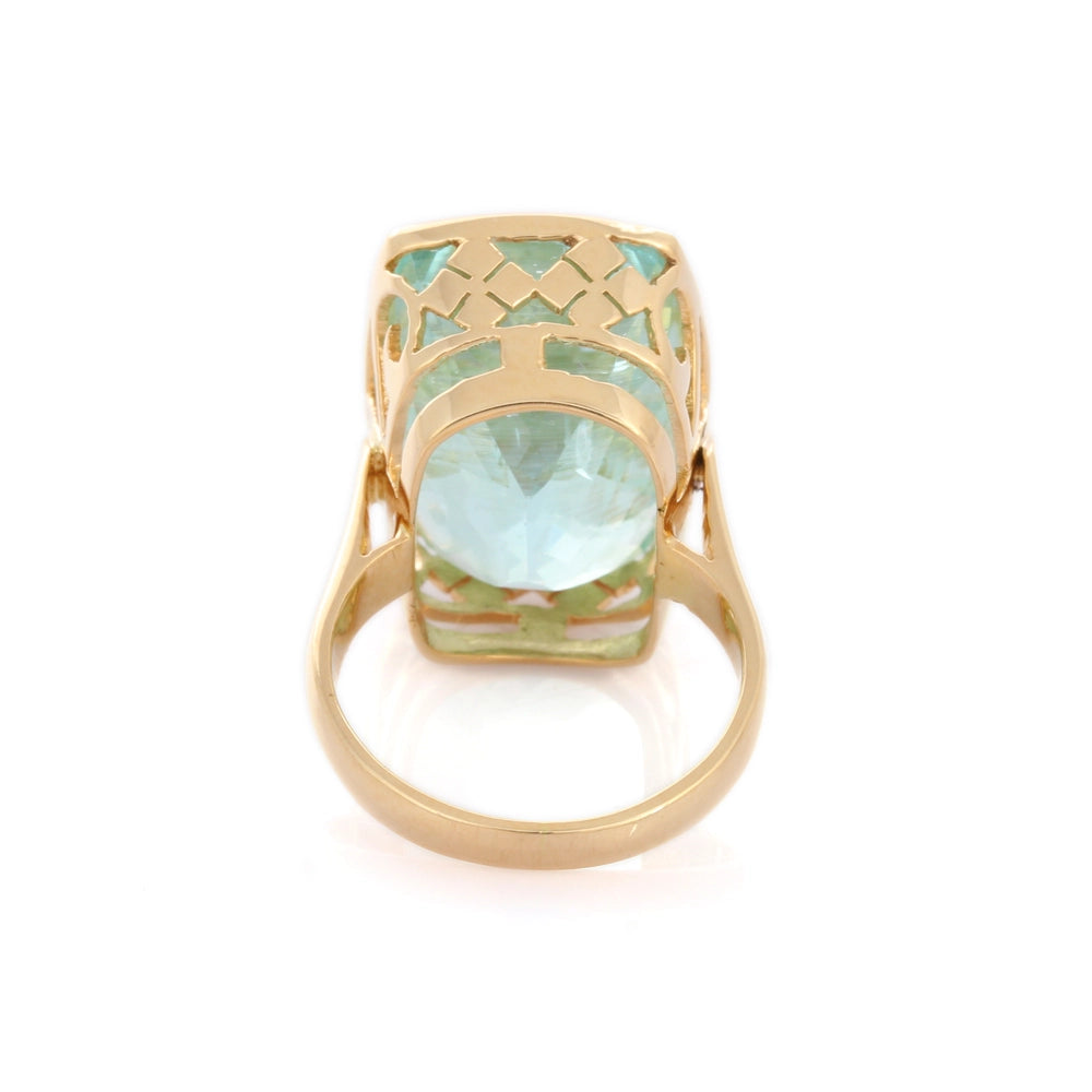 Birthstone Jewelry Aquamarine Cushion Shape 18K Solid Yellow Gold Statement Ring