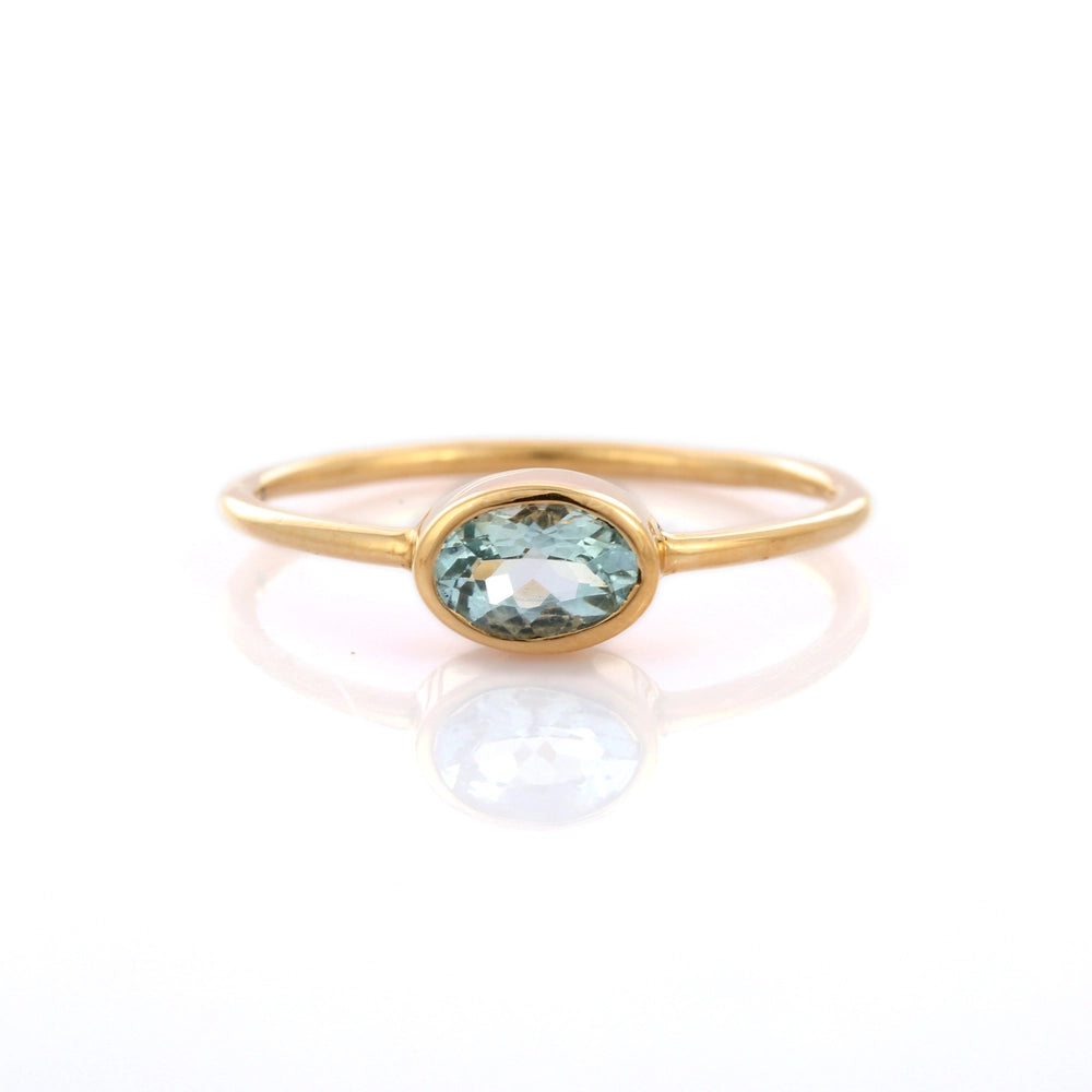 Best Selling Product Natural Aquamarine 18K Solid Yellow Gold Single Stone Ring