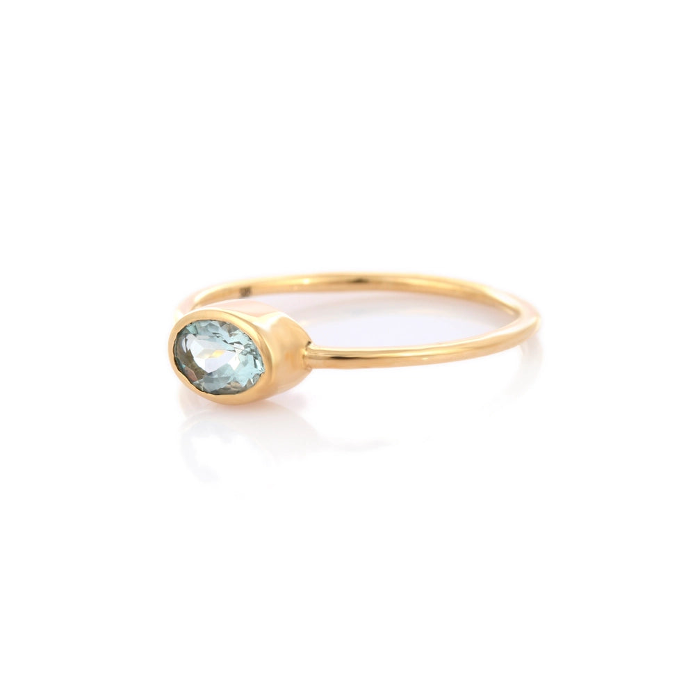 Best Selling Product Natural Aquamarine 18K Solid Yellow Gold Single Stone Ring