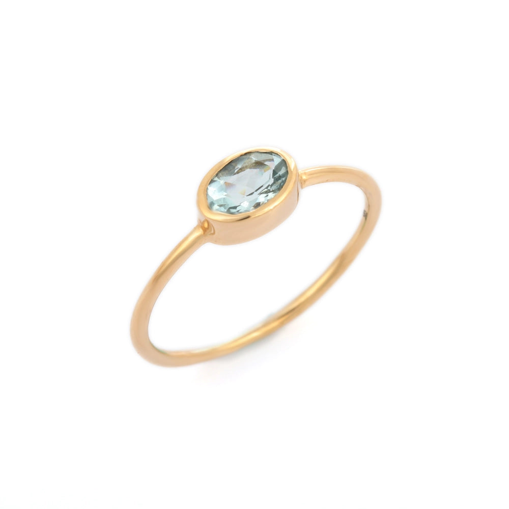 Best Selling Product Natural Aquamarine 18K Solid Yellow Gold Single Stone Ring