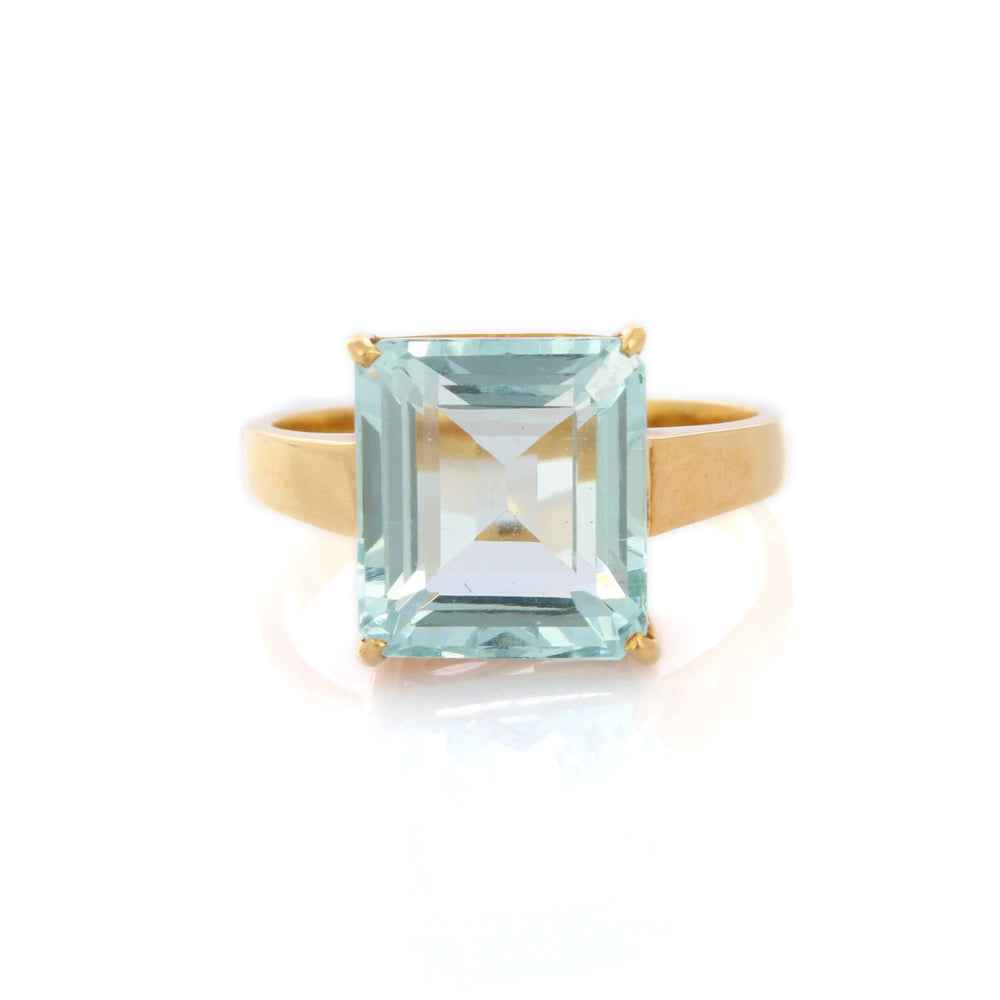 Fine Jewelry Genuine K18 Solid Yellow Gold Natural Aquamarine Gemstone Ring