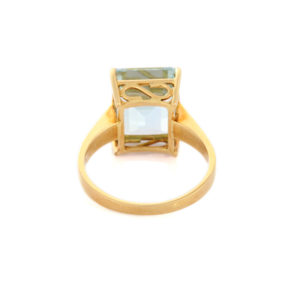 Fine Jewelry Genuine K18 Solid Yellow Gold Natural Aquamarine Gemstone Ring